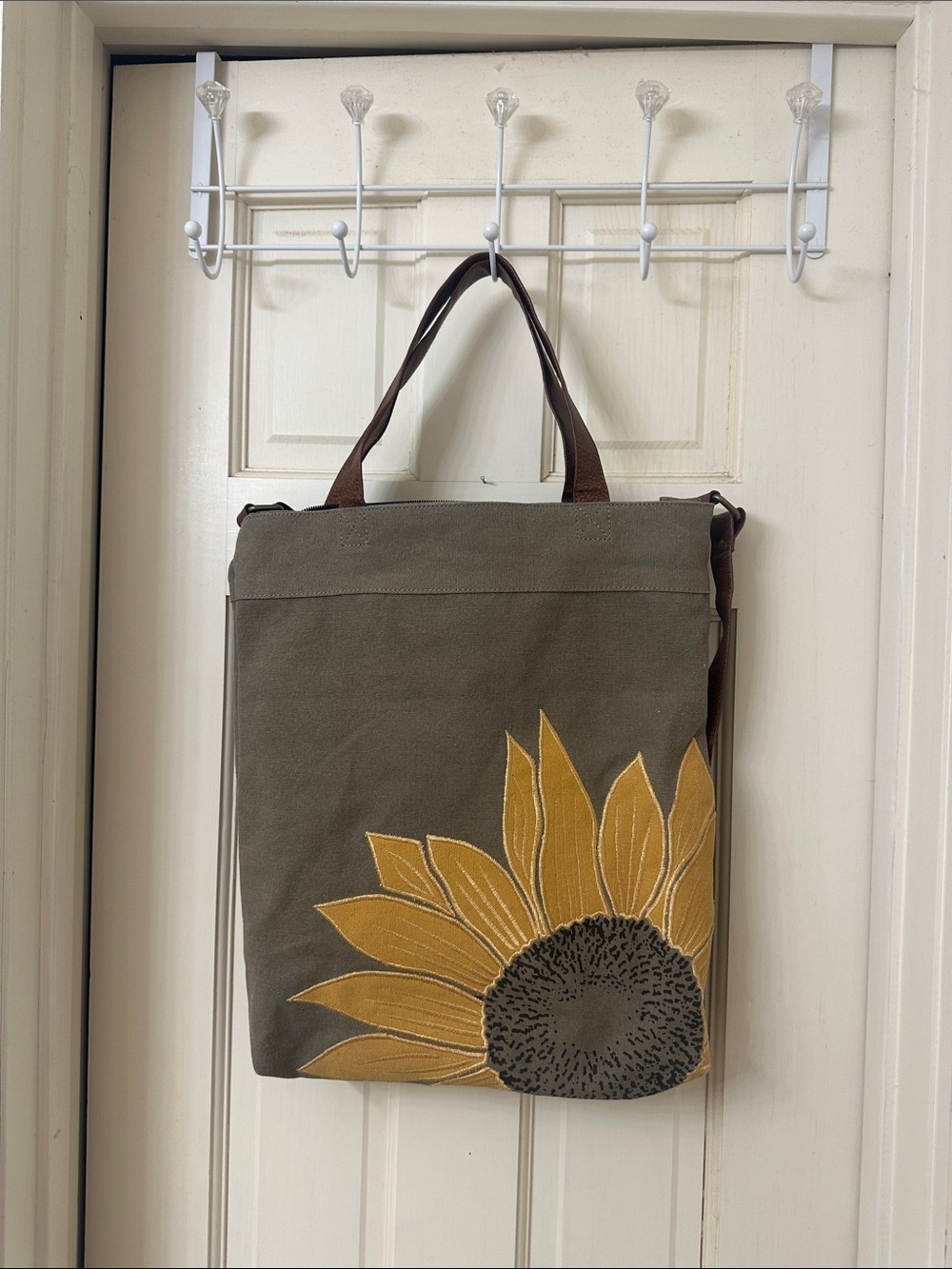 Mona B Olive Canvas Tote with Mustard Sunflower